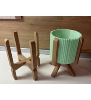 3D Baskı Ayaklı Çizgili Saksı - Bej Standlı Dekoratif Saksı - Mint