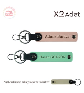 Kardeşe Yılbaşı Jest, İsimli & Soyisimli 2’li Anahtarlık Hediye Takımı, Yavru Ağzı-Yeşil-Sütlü Kahve
