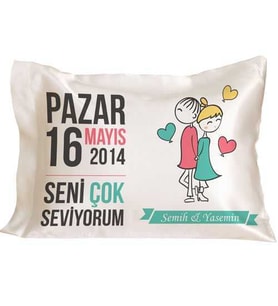Kişiye Özel Yıldönümüne Özel Mesaj ve Tarih Yazılı Yastık