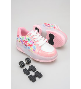 Çocuk Patenli 4 Tekerlekli Pembe Spor Işıklı Paten Ayakkabı - Tekerlekli Sneakers