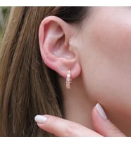 Pembe Zirkon Taşlı Gold Kaplama Halka Gümüş Küpe