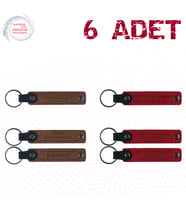 A Kahve & Kırmızı, Aile İçi Özel Anlara Unutulmaz Hatıra, 6’lı Set, İsim Yazılabilen Deri Anahtarlık