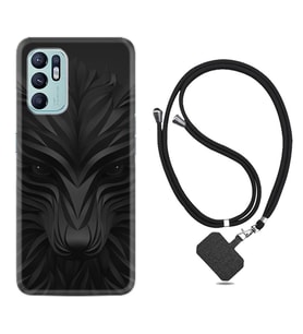 Oppo Reno 6 Kılıf Resimli Boyun Askılı İpli Desenli Silikon Black Fox 1325