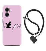 Xiaomi Redmi Note 11E Kılıf Resimli Boyun Askılı İpli Desenli Silikon Pink Cat Heart 1303