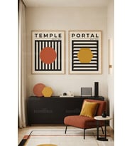 Retro Modern Geometri 2'li Ahşap Çerçeveli Tablo Seti