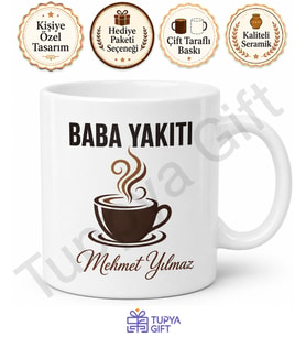 Baba Yakıtı Kahve Yazılı Kupa Bardak Babalar Günü Özel Hediye Porselen
