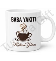 Baba Yakıtı Kahve Yazılı Kupa Bardak Babalar Günü Özel Hediye Porselen