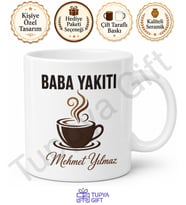 Baba Yakıtı Kahve Yazılı Kupa Bardak Babalar Günü Özel Hediye Porselen