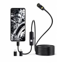 ULTRATEKNO 10 Metre Çift Kameralı 1440P Endoskop Yılan Kamera 8 mm IP68 Sert Kablo iOS Android Uyumlu LED'li