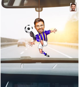 Kişiye Özel Karikatürlü Futbolcu Ahşap Araba Dikiz Ayna Süsü