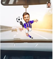 Kişiye Özel Karikatürlü Futbolcu Ahşap Araba Dikiz Ayna Süsü