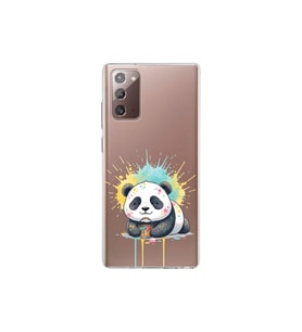 Samsung Galaxy Note 20 ile Uyumlu Splash Panda Tasarımlı Şeffaf Silikon Kılıf
