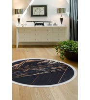 Dijidekor Halı Siyah Gold Cool Saçaklı Yuvarlak Kesme İnce Yolluk Kilim Salon Halısı Modelleri