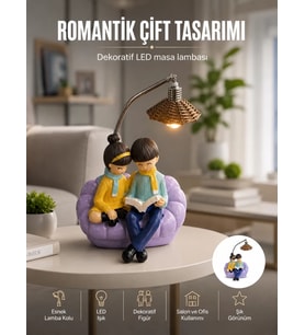 Romantik Çift Figürlü Okuyan Çift Masa Lambası Dekoratif LED Aydınlatma