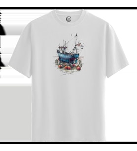 Fishing Boat - %100 Pamuklu Kadın Beyaz Tişört - Premium Quality
