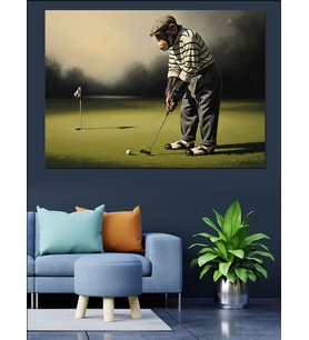 Golf Oynayan Yaşlı Adam Figürü Dekoratif Kanvas - Mdf Ahşap Tablo