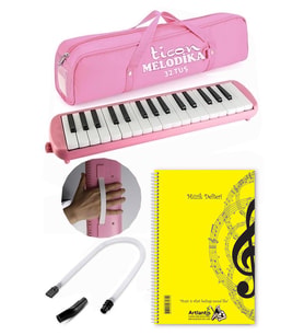 Melodika 32 Tuşlu Pembe Bez Çantalı 1 Adet Müzik Defteri A4 Plastik Kapak 40 Yaprak Spralli 1 Adet Hortumlu Melodika Askılı Taşıma Kulplu Okul Öğrenci