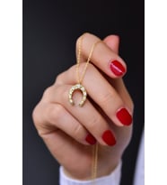 925 Ayar Gümüş Gold Kaplama Zirkon Taşlı Nal Kolye