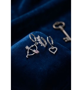 3 lü Set Küpe Gümüş Renk Eros Yay Detaylı TJ-BKP11945