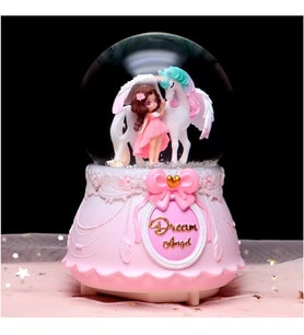 Pembe Unicorn  Ve Sevimli Kız Temalı Büçük Boy Püskürtmeli Müzikli Işıklı Kar Küresi