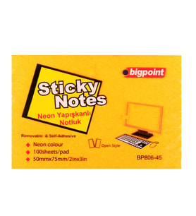 Bigpoint Yapışkanlı Not Kağıdı 75x50mm Neon Turuncu x 12 Adet