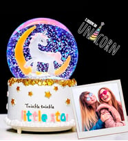 Arkadaşa Hediye Kişiye Özel Fotoğraflı Unicorn Renk Değiştiren Işıklı Kar Küresi