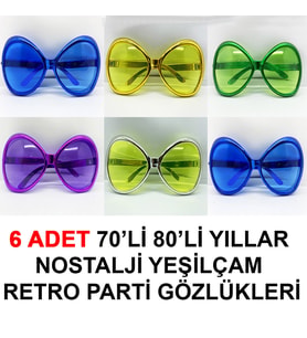 Yeşilçam Retro Parti Gözlükleri 6 Adet (Çok Renkli)