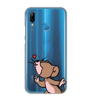 Huawei P20 Lite Uyumlu Tom ve Jerry Öpücük Desenli Şeffaf Telefon Kılıfı