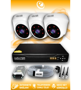 ELITCAM 3 Kameralı Dome 3 İç Kamera Set HDD'siz Full HD Gece Görüşlü Güvenlik Kamerası Sistemi