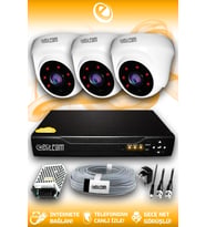 ELITCAM 3 Kameralı Dome 3 İç Kamera Set HDD'siz Full HD Gece Görüşlü Güvenlik Kamerası Sistemi