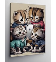 Kanvas Tablo Telefon Ve Yavru Kediler