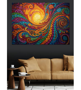 Renkli Modern Soyut Mandala Deseni Dekoratif Kanvas - Mdf Ahşap Tablo