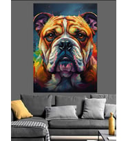 Renkli Bulldog Köpek Portresi Dekoratif Kanvas - Mdf Ahşap Tablo