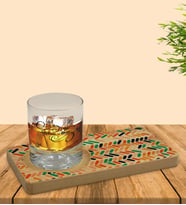 BK Gift Kişiye Özel Modern Art Tasarımlı Doğal Ahşap Tabaklı Viski Bardağı Sunum Seti Model 2