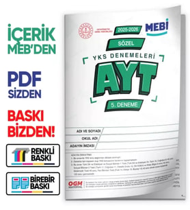 2026 ÖSYM YKS-AYT SÖZEL MEB ONLİNE Türkiye Geneli 5. Deneme Büyük Boy RENKLİ BASKI ÜCRETİ