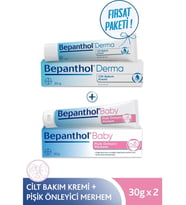 Bepanthol Cilt Bakım Kremi 30 g + Baby Pişik Önleyici Merhem 30 g – Avantajlı Günlük Cilt ve Bebek Bakım Seti