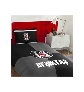 Taç Taraftar Lisanslı Ranforce Çarşafı Lastikli Tek Kişilik Nevresim Takımı-Beşiktaş Efsane (120lik Çarşaf)