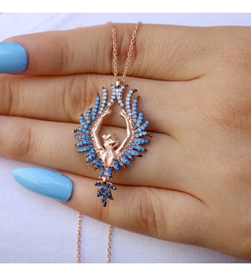 Opal Taşlı Arkası Dönük Kadın Gümüş Kolye