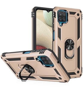 Samsung Galaxy A12 Kılıf Metal For Car Yüzüklü Standlı Military Ring Serisi (Altın)