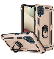 Samsung Galaxy A12 Kılıf Metal For Car Yüzüklü Standlı Military Ring Serisi (Altın)