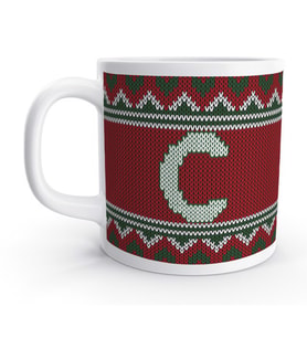 C Harfi Kış Kırmızı Yılbaşı Noel Örgü Tasarım  Harfli Kupa Bardak