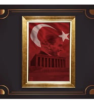 Altın Varaklı Çerçeveli Paspartulu Atatürk Tablo DC0605 (Gold)