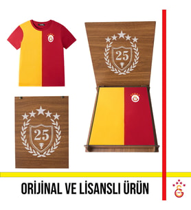 Galatasaray Lisanslı 5 yıldızlı Sarı Kırmızı Çocuk T-Shirt Şampiyonluk Özel Ahşap Kutulu (Sarı-Kırmızı)