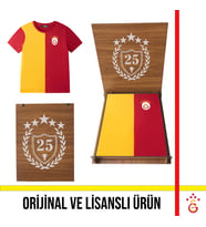 Galatasaray Lisanslı 5 yıldızlı Sarı Kırmızı Çocuk T-Shirt Şampiyonluk Özel Ahşap Kutulu (Sarı-Kırmızı)
