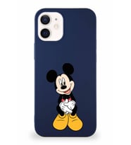 Apple iPhone 12 Soft Premier Kapak Mickey Mouse-A Tasarımlı Silikon Kılıf - Lacivert (Şeffaf)