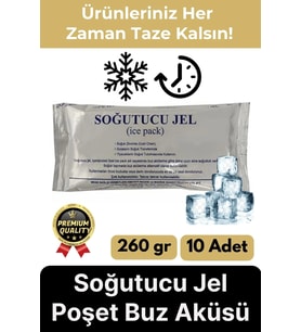 Premium Güvenli Malzeme Dayanıklı Seyahat Yolculuk Yiyecek Soğutucu Jel Poşet Buz Aküsü 260gr 10Adet