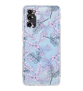 Samsung Galaxy S20  Kamera Korumalı Kapak Floral Lila Tasarımlı  Şeffaf  Kılıf