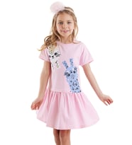 Muzip Kediler Kız Çocuk Elbise (Pembe)