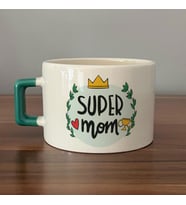 Super Mom Yazı Baskılı Yeşil Kulplu C Fincan