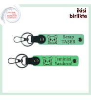 Pati İziyle Anlam Kazanan Anahtarlıklar, İsim Yazılabilir Deri Hediyelik Takım, Açık Yeşil-F Yeşil